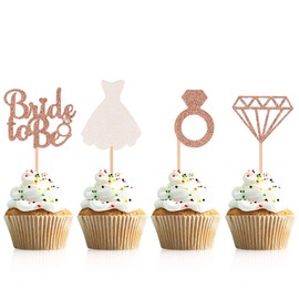 Donoter 48 Pcs Glitter Bride to be Cupcake Toppers Diamond Ring Wedding Dress Cupcake Picks for Wedding Engagement Bridal Shower Party Decorations