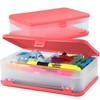 Enday Pencil Box Red, Large Capacity Plastic Double Deck Box