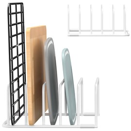 Fikoksol Cutting Board Organizer, 1Pcs Cutting Board Holder Rack Baking Cookie Pan Sheets Cooling Small Racks Storage Stand for Kitchen Cabinet Countertop Bakeware Storage Organizer Metal White