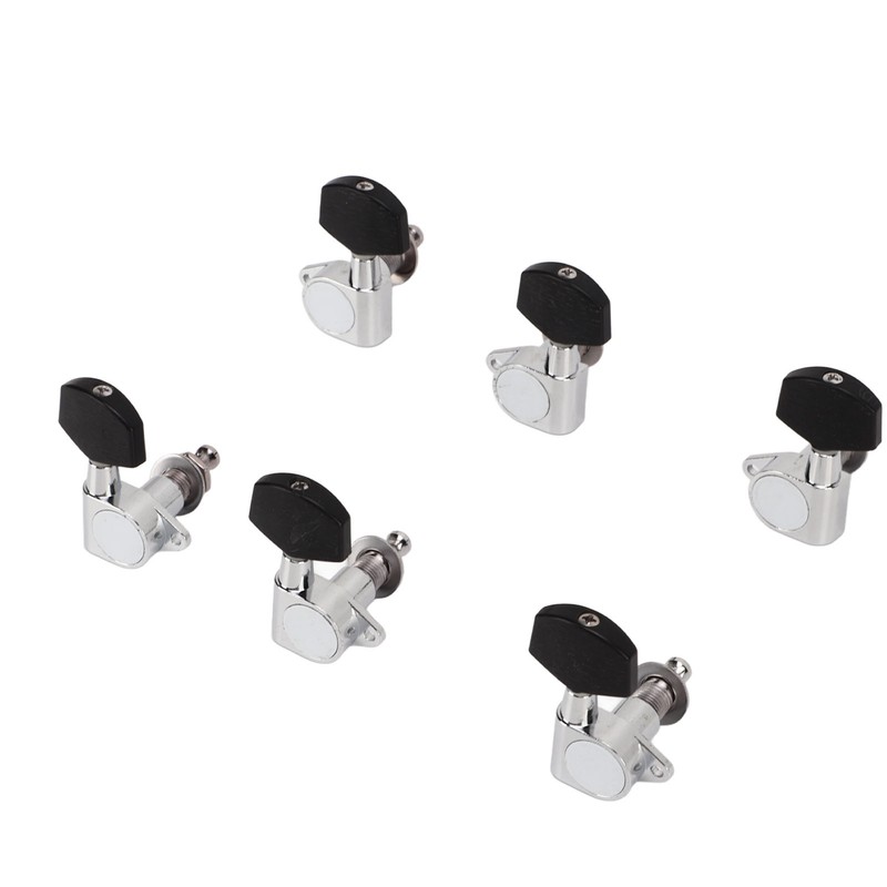 6 Pcs Guitar Tuning Pegs 3L3R Metal Body Black Wood