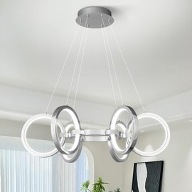 FDPBY Modern LED Chandelier Dimmable Round Pendant Light Fixtures 6 Ring Chrome Chandeliers Adjustable Hanging Pendant Lighting for Kitchen Island Living Room Dining Room Bedroom…