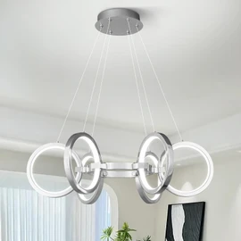 FDPBY Modern LED Chandelier Dimmable Round Pendant Light Fixtures 6 Ring Chrome Chandeliers Adjustable Hanging Pendant Lighting for Kitchen Island Living Room Dining Room Bedroom…