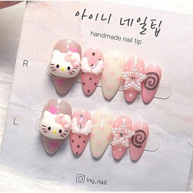 [Commemorating store openingSuper special discount] Kitschy Pink Angel Kitty Nail Tips - Ballerina / [입점기념초특가할인]키치한 핑크엔젤 키티네일팁 - 발레리나