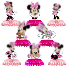 Siphus Table Decoration Birthday Girls, Children's Birthday Party Table Decoration, Pack of 8 Cartoon Themed Honeycomb Decorations, Honeycomb Centrepieces for Birthday Party