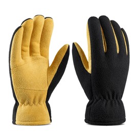 OZERO Winter Gloves for Men Women: -20°F Deerskin Waterproof Windproof Leather Polar Fleece Cotton Warm Thermal Insulated Womens Mens Gloves Winter Work Running in Cold Weather-XL Tan Black