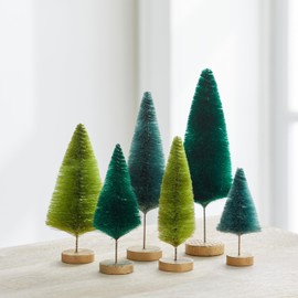 Bottle Brush Trees Set of 6, custom hand-dyed shades of green, classic winter home décor, shelf décor, holiday table centerpiece, emerald forest (Set of 6 Green)