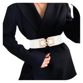 Wide Belts for Women Fashion Elastic Belt for Dresses Vintage Waist Belt Ladies Stretchy Belt Gold Buckle,white 26"