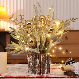 Small Christmas Tree, Artificial Christmas Tree with Lights Christmas Tree Decorations Christmas Decoration Winter Table Decorations Holiday Decor for Green Home Indoor Mantel, Golden