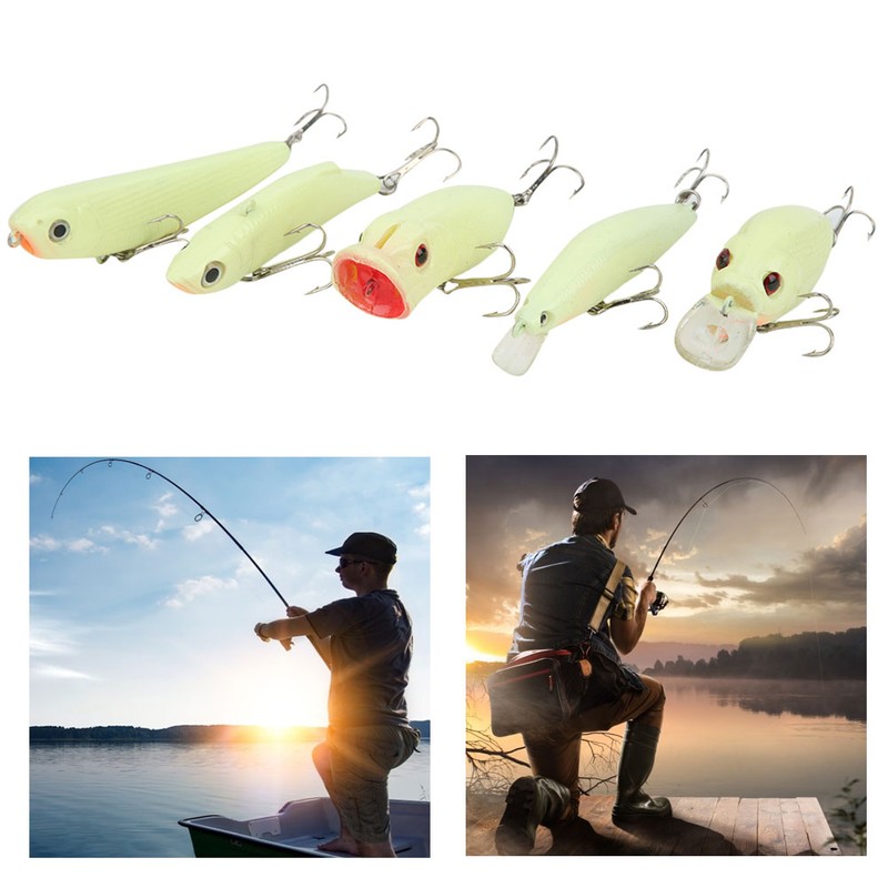 5Pcs Simulation Luminous Plastic Lure Hard Minnow Popper Pencil VIB