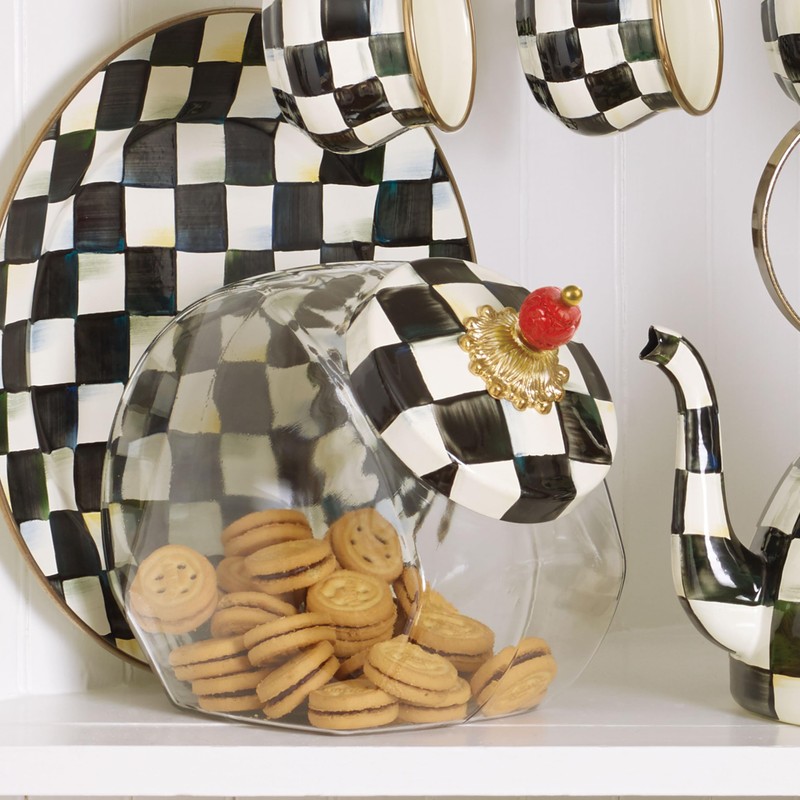 MACKENZIE-CHILDS Cookie Jar with Enamel Lid, Large Glass Treat Jar