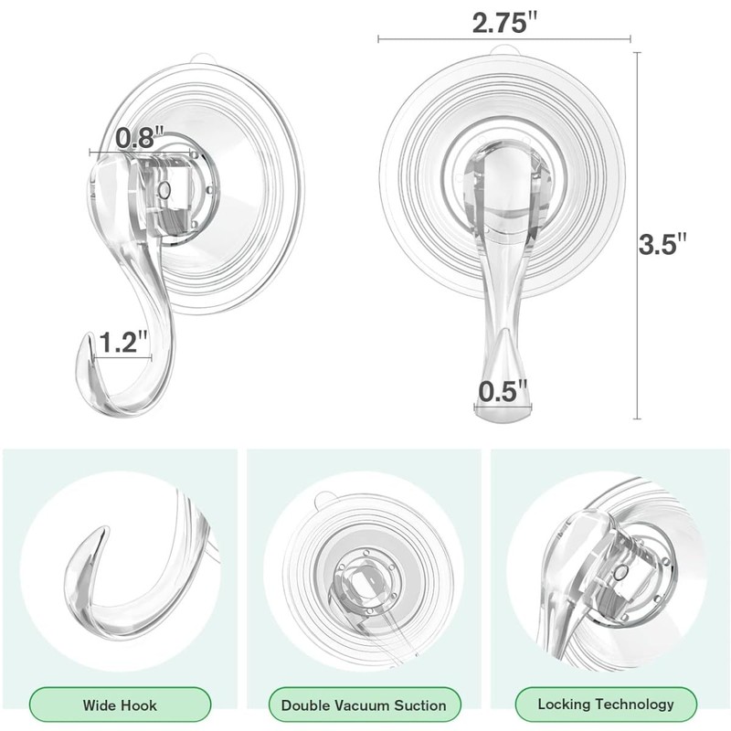 Suction Cup Hooks Strong, 4 Pieces Suction Cup Hook Set,