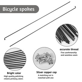 TULEBOLIAN 36pcs 14G J Curved Bicycle Spokes,289mm,with 36 Nipples,Mountain Bike Steel Spokes,Anti Rust Steel Cycling Spokes,Black