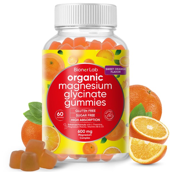 BionerLab Magnesium Glycinate Chewable Gummies (600mg) for Kids & Adults