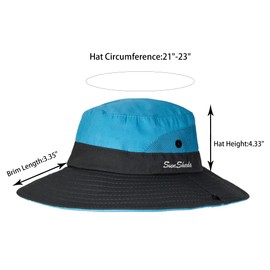 Women's Summer Sun-Hat Ponytail - Outdoor UV-Protection Mesh Wide Brim Foldable Hat with Ponytail Hole (Blue-, 7 1/4)