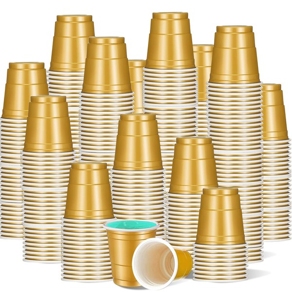 cssopenss 500 pcs gold Plastic Shot Glasses 2 oz gold