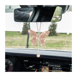 zipelo Bling Butterfly Diamond Car Accessories, Crystal Car Rear View Mirror Charms for Women, Car Decoration Lucky Gifts Hanging Interior Crystal Ornament Pendant Decor for All Cars (Peach Color)