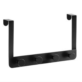 MACOLE Over Door Hook Rack with 4 Hooks, Extra Strong Coat Towel Clothes Hanger, Heavy Duty Stainless Steel, Rustproof, No Damage Install for Bedroom Bathroom Hallway, Black