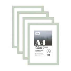 Almost Frameless A4 Mint Green Picture Frame Set of 4, Display A5 Pictures with Mount or A5 Without Mount Gallery Wall, Poster, Photo, Artwork, or Print, Mint Green