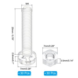 PATIKIL M4x20mm Clear Acrylic Screws and Hex Nuts Kit, 30 Set PC Plastic Phillips Round Head Bolts for Machine Accessories, Transparent