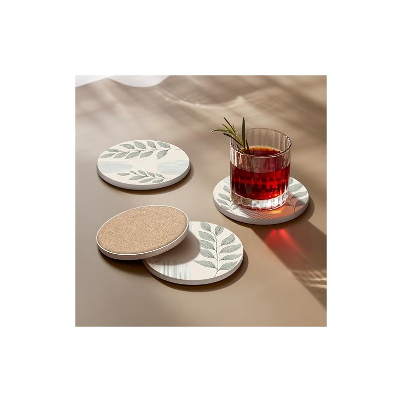 VEYRO Absorbent Ceramic Coasters Set of 6 with Holder