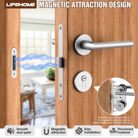 Magnetic automatic door lock Silent locking Anti-collision design Zinc alloy handle Aluminum alloy body Suitable for doors with a thickness of 1 3/8" to 2" Special lock for wooden doors (1, black)