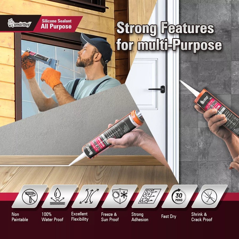 Smartbuy All Purpose 100% Clear Silicone Sealant Adhesive For Glass