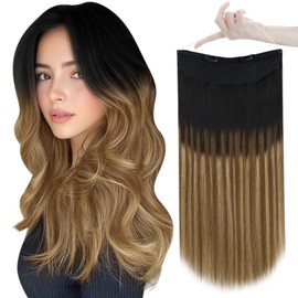 Easyouth Wire Extensions Human Hair Wire Hair Extensions Human Hair Natural Black Balayage Brown Balayage Caramel Blonde Human Hair Fish Wire Extensions Healthy 18 inch 80g