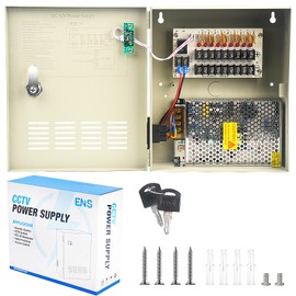 9 Channel CCTV Distributed Power Supply Box for Security Camera - 9 Ports 10A 12V DC Output - PTC Fuse- Regulated and Filtered - Surge Protected - Key Lock - Designed for Surveillance DVR System