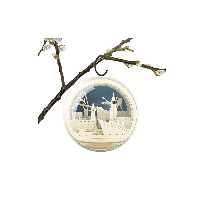 Silhouglobe Hamburg Laser Cut Wooden Diorama Ball in Transparent Ball