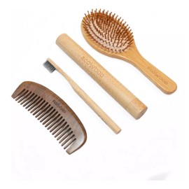 EcoWood Kit Con Peine, Cepillo Cabello Redondo Y Cepillo Dientes
