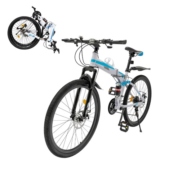 Fenjidrop 26 Inch Folding Mountain Bike, 21 Speed Dual/Front Suspension