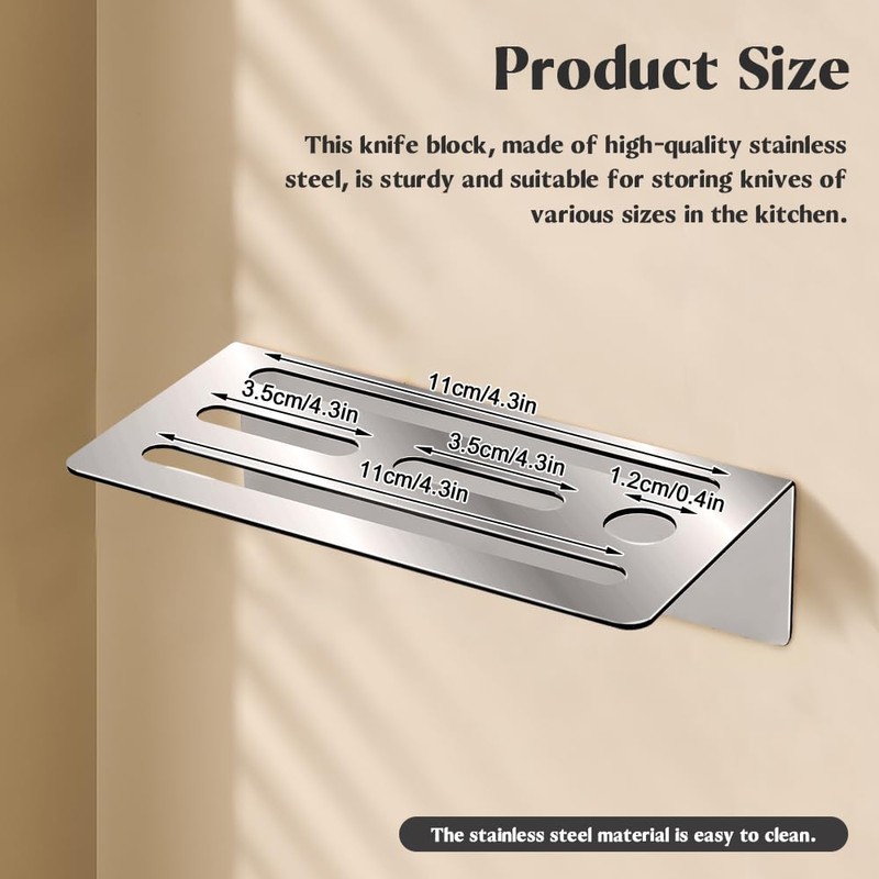 2-Pack Stainless Steel Knife Holder - Wall-Mounted, No-Drill Installation, Heavy-Duty