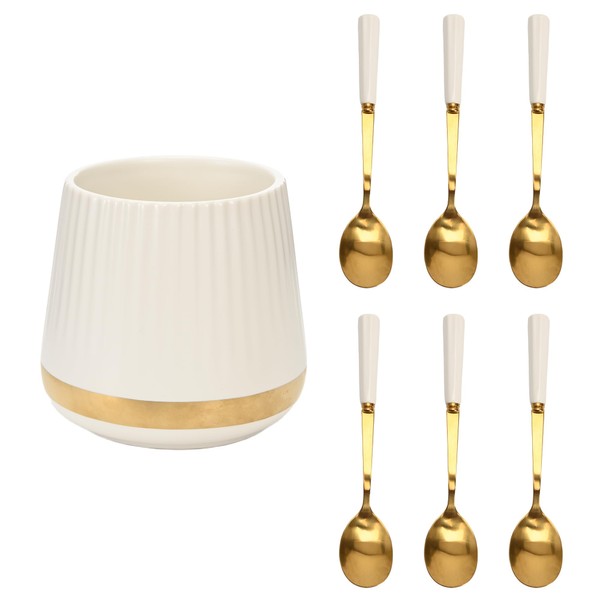 White Coffee Spoons Set with Holder