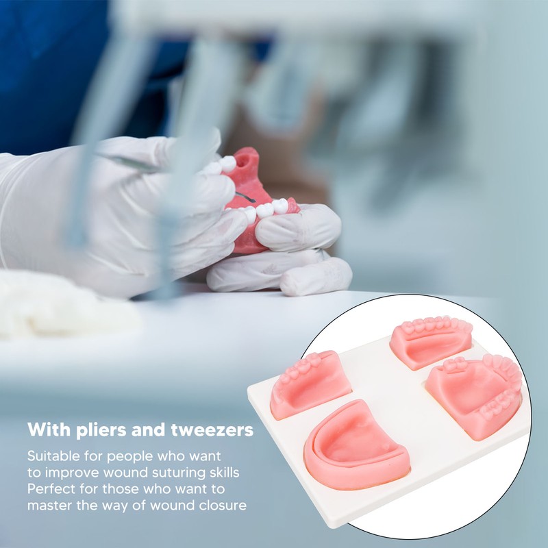 Dental Suture Practice Kit Silicone Model Pliers Tweezers Thread Oral