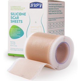 Parches de Silicona para Cicatrices, GeeRic 4cm x 1.5m Cinta de Silicona para Reducir la Apariencia de Cicatrices Láminas de Silicona Reutilizables para Cesárea, Cirugía, Acné y Estrías Transpirables