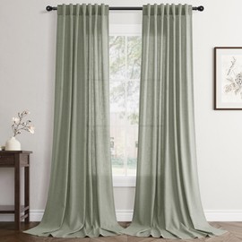 Sage Green Curtains 84 inch Length 2 Panels for Bedroom Back Tab Light Filtering Semi Sheer Drapes Linen Textured Light Green Airy Modern Farmhouse Living Room Sage Aesthetic Decor