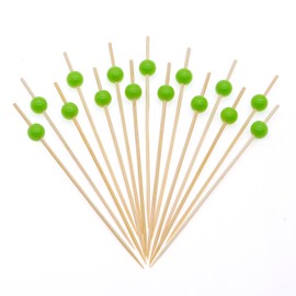 Minisland Grass Green Pearl Cocktail Picks, 4.7 Inch Long Bamboo Fancy Toothpicks for Appetizers, Decorative Spring Summer Holiday Party Food Drink Garnish Fruit Kabob Skewer Sticks 100 Counts -MSL453