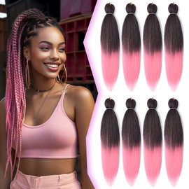 Braiding Hair Braids Hair Extensions, 26Inches Pre Stretched Braiding Hair Colour Braiding Hair 8Pcs Hair Extensions for Women Braids (26", 1B/Pink)