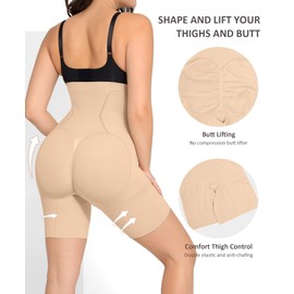 FeelinGirl Body Shaper Tummy Control Shapewear Shorts Thigh Slimmer Butt Lifter Panties Girdle for Women Under Dresses Beige