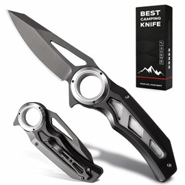 Folding Pocket Knife for Men, EDC Stainless Steel Knife for Tactical Camping Survival Hiking, Cool Gifts Stocking Stuffers for Men Women Husband Dad (Black)