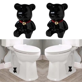 2 Pcs Ceramic Bear Toilet Floor Bolt Caps,Cute Animal Toilet Bowl Screw Covers,Toilet Bolt Figurine,Toilet Bowl Cap Covers,Decorative Bathroom Toilet Bolt Easy Installation (Black)