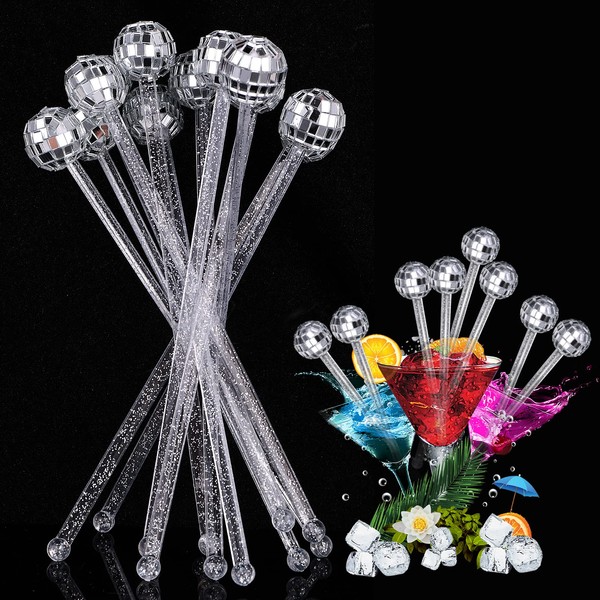 12 Pieces Cocktail Stirrers, Disco Balls Drink Stirrer Plastic Round