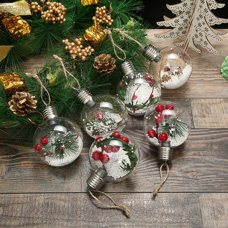 6Pcs Shining Christmas Balls with LED Light Pendants Refillable Ball