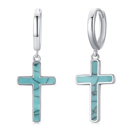 Kootwo Cross Earrings 925 Sterling Silver Huggie Hoop Earrings Turqoise Cross Jewelry Hypoallergenic Dainty Jewelry Gifts for Women Men