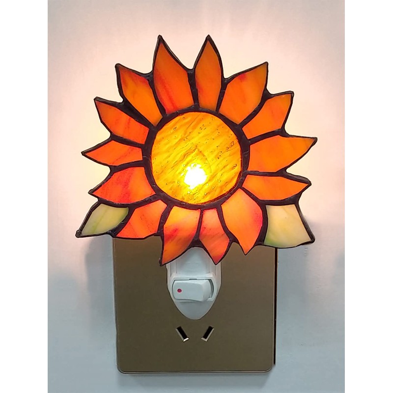 HUIMEIJU Stained Glass Sunflower Night Lights,Suitable for bedrooms,Kitchens,bathrooms,etc.(Orange 1PCS)