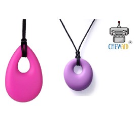 Chew Pendant Pack of 2 Training and Development Fidget Toy Chew Necklace for,Sensory,Oral Motor, Anxiety, Autism, ADHD (Purple Pink)