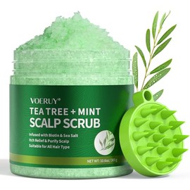 VOERUY Exfoliante para el cuero cabelludo, champú exfoliante de árbol de té, tratamiento 2 en 1 con aceite de menta, tratamiento capilar para aclarar 