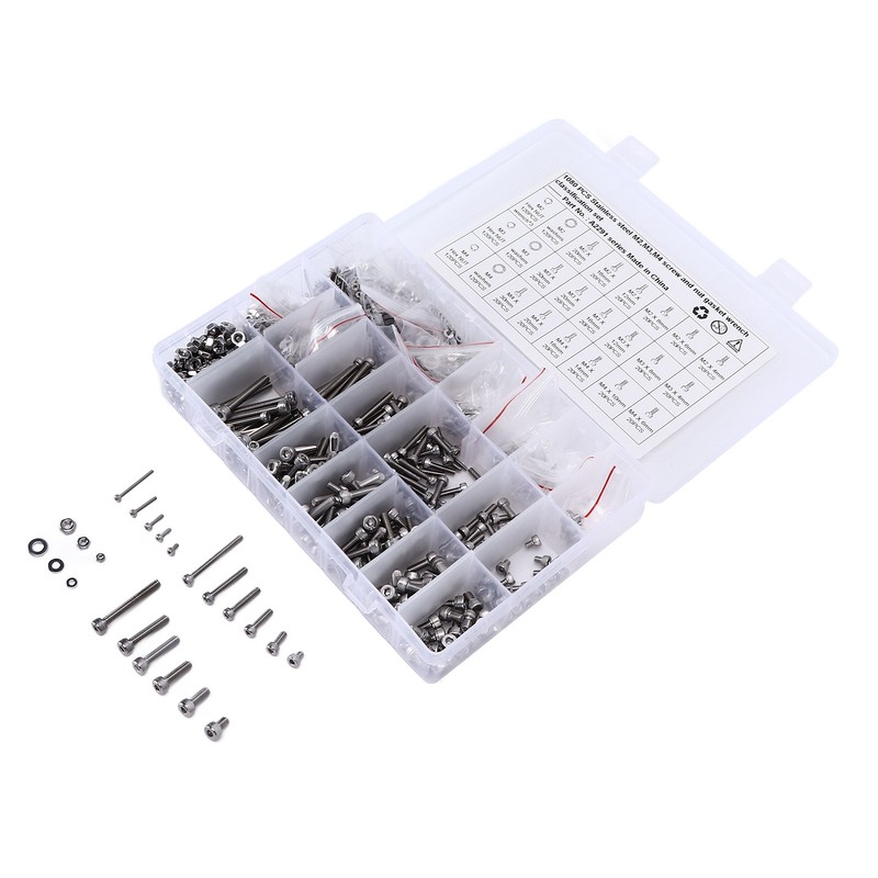1080Pcs/Set M2 M3 M4 Screw Nut Gasket Kit Stainless Steel