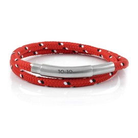 10:10 Ocean Series Double Loop Leather and Fabric Strap with 4mm Diameter Adjustable Stainless Steel Clasp Adjustable Bracelet, Leather