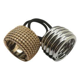 Metallic Screw Threads Pattern Circle Cuff Hair Rings Silver and Gold Elastic Hair Ties Ponytail Holder Spring Clasp Wrap Ponytail Cover Hair Clips Hair Rope